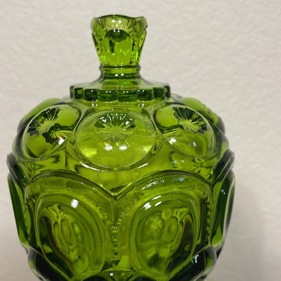 Vintage LE Smith Moon & Stars Green Footed Pedestal Candy Dish With Lid - Picture 3 of 9